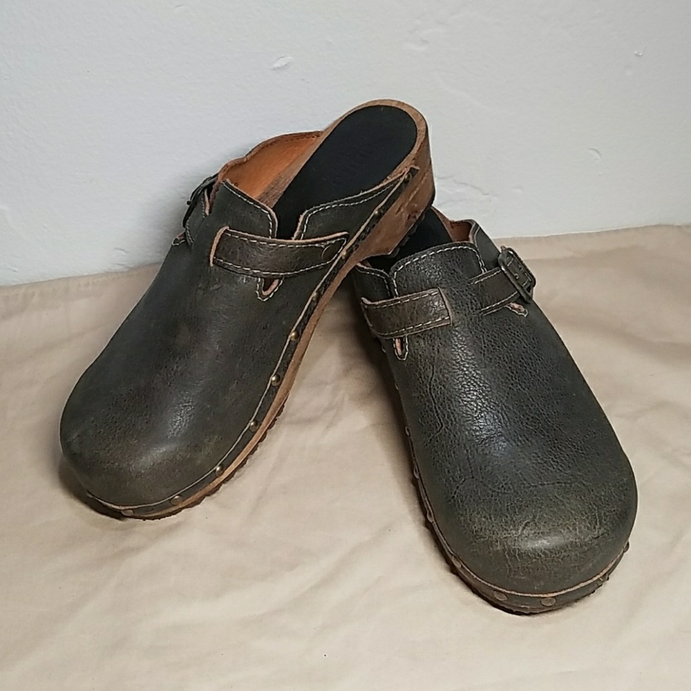 Vintage Sanita Kristel wooden open back clogs